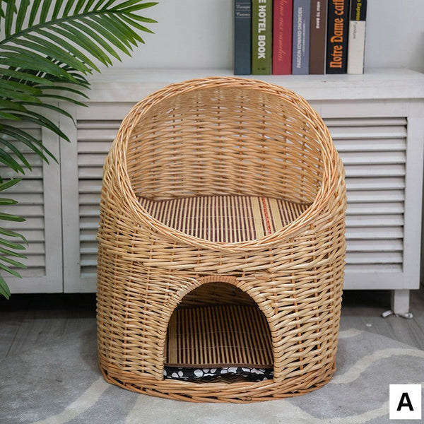 Large Cat House Basket with Washable Cushion for Indoor Cats and Dogs, Double-Layer Cat Bed-Silvia Home Craft