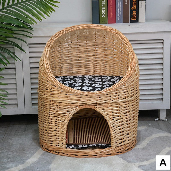 Large Cat House Basket with Washable Cushion for Indoor Cats and Dogs, Double-Layer Cat Bed-Silvia Home Craft