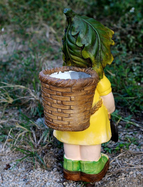 Large Boy Cart and Girl Carry Basket Statues, Flower Pot, Garden Courtyard Ornament, Gardening Ideas, House Warming Gift-Silvia Home Craft