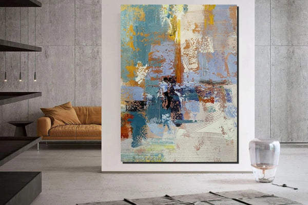 Acrylic Abstract Painting Behind Sofa, Acrylic Painting for Sale, Large Painting on Canvas, Living Room Wall Art Paintings, Buy Paintings Online-Silvia Home Craft