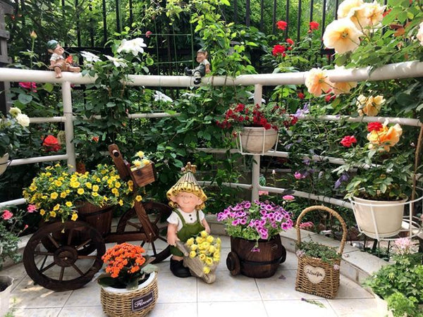 Large Boy Cart and Girl Carry Basket Statues, Flower Pot, Garden Courtyard Ornament, Gardening Ideas, House Warming Gift-Silvia Home Craft