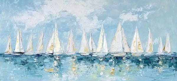 Large Wall Art Ideas for Living Room, Paintings for Living Room, Acrylic Painting on Canvas, Modern Paintings for Bedroom, Sail Boat Painting, Original Canvas Art-Silvia Home Craft