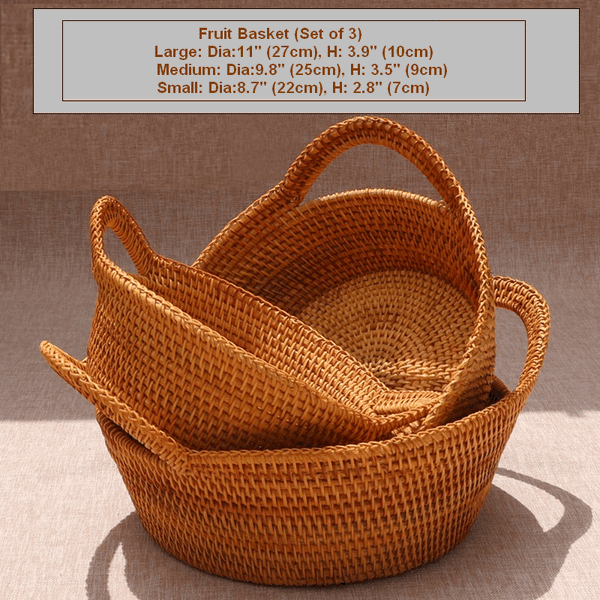Woven Round Storage Basket, Storage Baskets for Kitchen, Rattan Storage Basket with Handle, Storage Basket for Dining Room, Set of 3-Silvia Home Craft