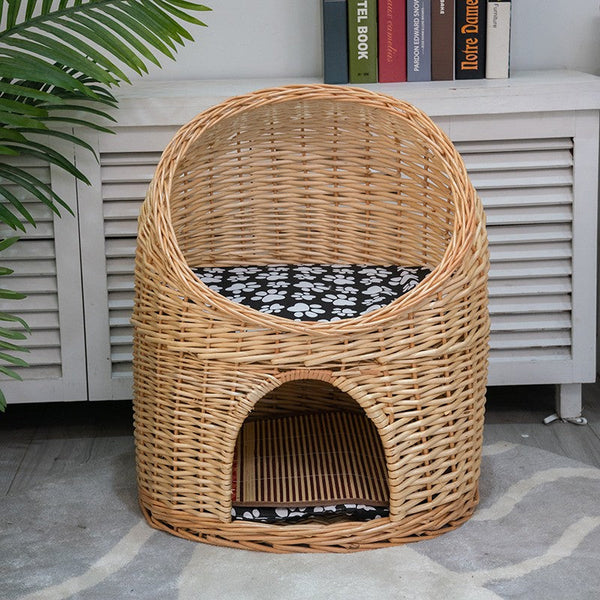 Large Cat House Basket with Washable Cushion for Indoor Cats and Dogs, Double-Layer Cat Bed-Silvia Home Craft