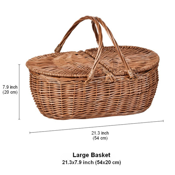 Extra Large Picnic Food Basket with Handle, Kitchen Storage Baskets, Natural Hand-woven Wicker Storage Basket, Lovely Willow Weaving Baskets for Vegetable, Natural Fruit Basket-Silvia Home Craft