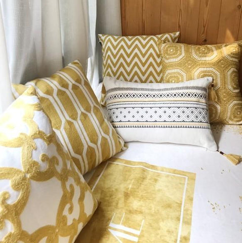 Modern Sofa Pillows, Geometric Decorative Pillows, Cotton Yellow Throw Pillows, Decorative Throw Pillows for Living Room-Silvia Home Craft