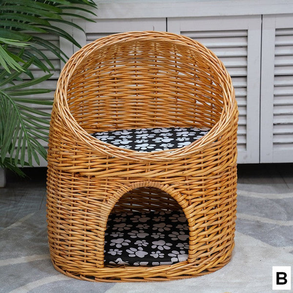 Large Cat House Basket with Washable Cushion for Indoor Cats and Dogs, Double-Layer Cat Bed-Silvia Home Craft