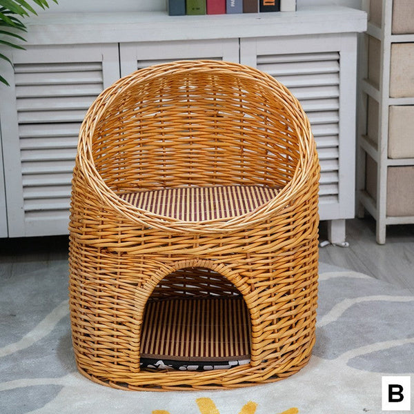 Large Cat House Basket with Washable Cushion for Indoor Cats and Dogs, Double-Layer Cat Bed-Silvia Home Craft