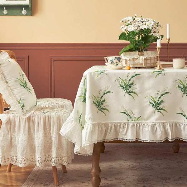 Cotton Embroidery Lace Rectangle Tablecloth for Dining Room Table, Farmhouse Table Cloth, Spring Flower Pattern Tablecloth, Square Tablecloth for Round Table-Silvia Home Craft