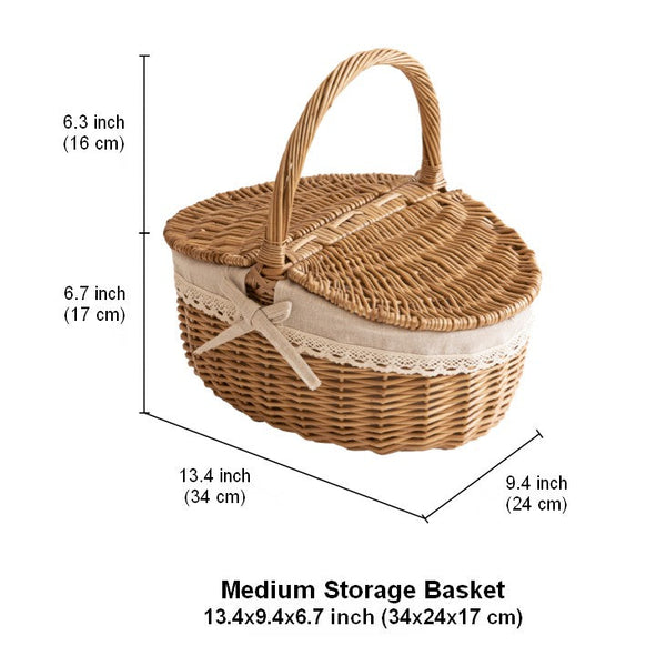 Picnic Storage Basket with Handle, Extra Large Kitchen Storage Baskets, Natural Hand-woven Wicker Storage Basket, Lovely Willow Weaving Baskets for Vegetable, Natural Fruit Storage Baskets-Silvia Home Craft
