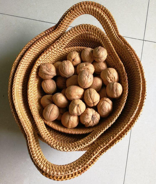 Woven Round Storage Basket, Storage Baskets for Kitchen, Rattan Storage Basket with Handle, Storage Basket for Dining Room, Set of 3-Silvia Home Craft