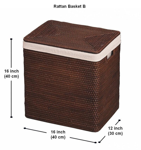 Rectangular Storage Baskets, Large Brown Rattan Storage Baskets, Storage Baskets for Bathroom, Storage Basket with Lid, Storage Baskets for Clothes-Silvia Home Craft