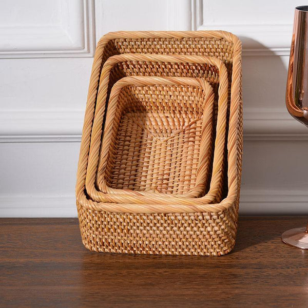 Woven Rectangular Basket for Shelves, Rattan Storage Basket, Storage Baskets for Bathroom, Woven Baskets for Living Room-Silvia Home Craft