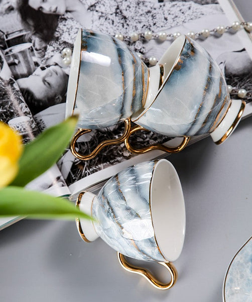 Unique Tea Cups and Saucers in Gift Box as Birthday Gift, Elegant Ceramic Coffee Cups, Beautiful British Tea Cups, Royal Bone China Porcelain Tea Cup Set-Silvia Home Craft