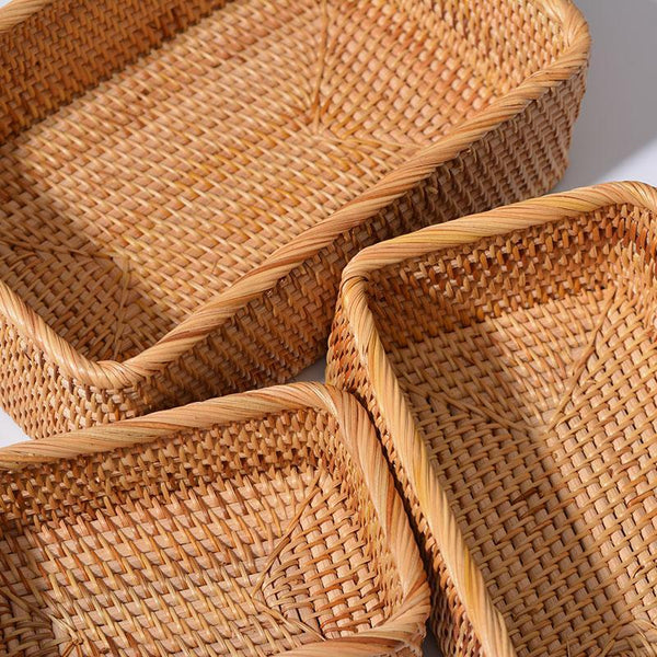 Woven Rectangular Basket for Shelves, Rattan Storage Basket, Storage Baskets for Bathroom, Woven Baskets for Living Room-Silvia Home Craft