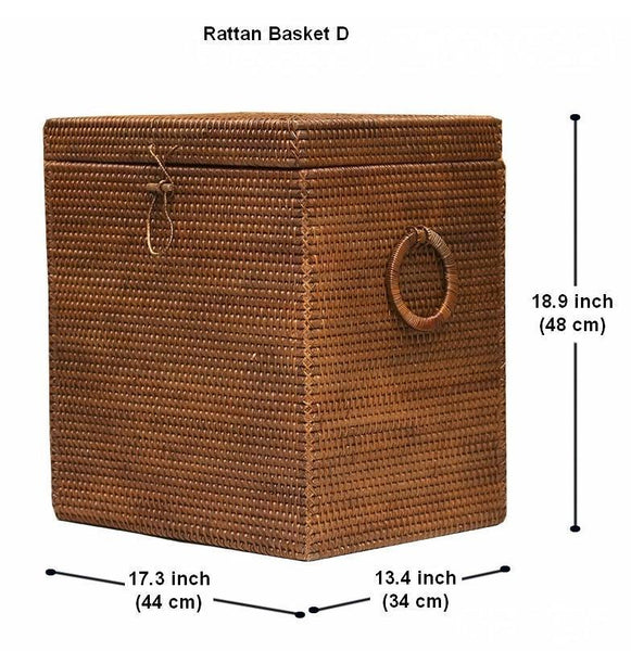 Rectangular Storage Baskets, Large Brown Rattan Storage Baskets, Storage Baskets for Bathroom, Storage Basket with Lid, Storage Baskets for Clothes-Silvia Home Craft