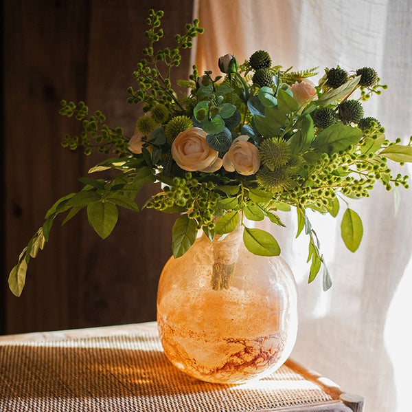 Spring Flower Arrangement for Living Room, Ranunculus Asiaticus, Globe Amaranth, Botany Plants, Beautiful Modern Flower Arrangement Ideas for Home Decoration-Silvia Home Craft