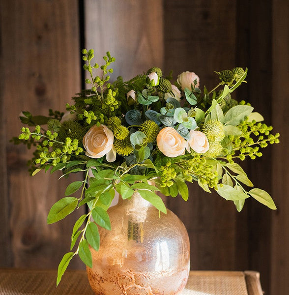 Spring Flower Arrangement for Living Room, Ranunculus Asiaticus, Globe Amaranth, Botany Plants, Beautiful Modern Flower Arrangement Ideas for Home Decoration-Silvia Home Craft