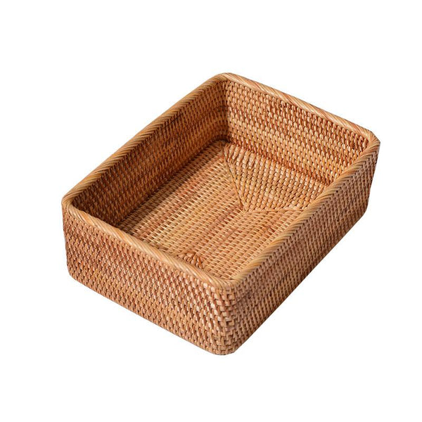 Woven Rectangular Basket for Shelves, Rattan Storage Basket, Storage Baskets for Bathroom, Woven Baskets for Living Room-Silvia Home Craft