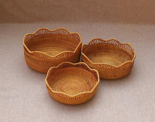 Woven Round Storage Basket, Cute Small Rattan Woven Baskets, Fruit Storage Basket, Storage Baskets for Kitchen-Silvia Home Craft