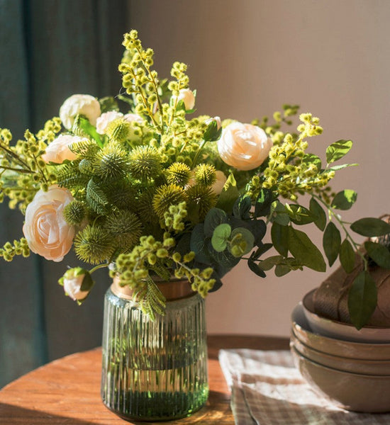 Spring Flower Arrangement for Living Room, Ranunculus Asiaticus, Globe Amaranth, Botany Plants, Beautiful Modern Flower Arrangement Ideas for Home Decoration-Silvia Home Craft