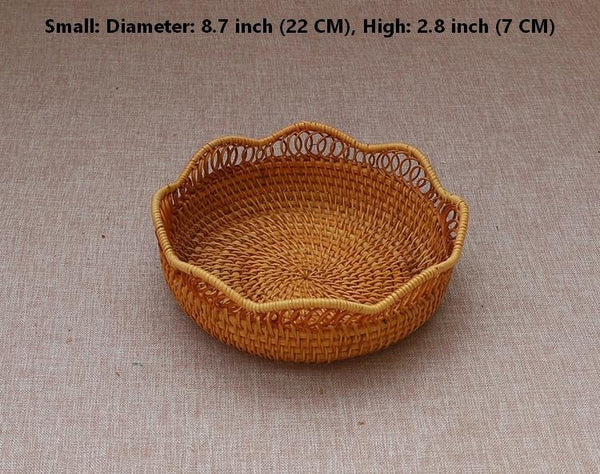 Woven Round Storage Basket, Cute Small Rattan Woven Baskets, Fruit Storage Basket, Storage Baskets for Kitchen-Silvia Home Craft