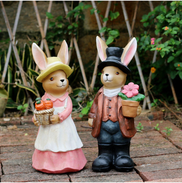 Garden Animal Sculpture Rabbit Statues, Garden Decor Ideas, Animal Statue for Garden Ornament, Villa Courtyard Decor, Outdoor Garden Decoration-Silvia Home Craft
