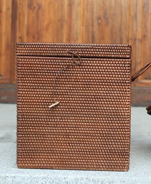 Rectangular Storage Baskets, Large Brown Rattan Storage Baskets, Storage Baskets for Bathroom, Storage Basket with Lid, Storage Baskets for Clothes-Silvia Home Craft