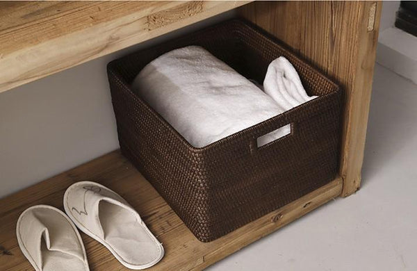 Storage Baskets for Clothes, Large Brown Woven Storage Basket, Storage Baskets for Bathroom, Rectangular Storage Baskets-Silvia Home Craft