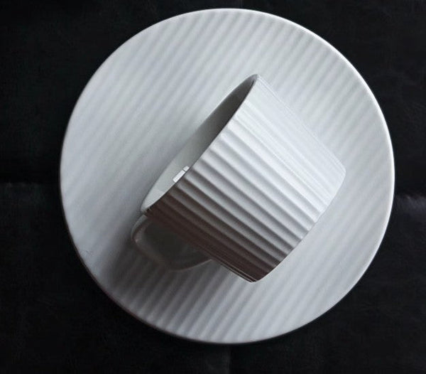 Unique White Tea Cup, Modern Handmade Pottery Coffee Cup, Creative White Ceramic Coffee Cup with Saucer, White Tea Cup for Afternoon Tea-Silvia Home Craft