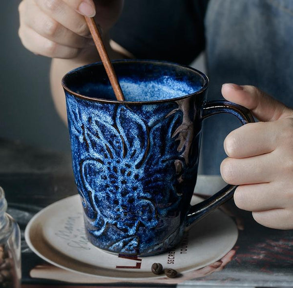 Yellow Ceramic Coffee Mug, Anniversary Gifts, Stoneware Coffee Mugs, Handmade Pottery Coffee Mug, Large Capacity Coffee Cups-Silvia Home Craft