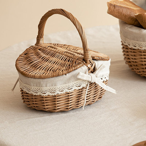 Picnic Storage Basket with Handle, Extra Large Kitchen Storage Baskets, Natural Hand-woven Wicker Storage Basket, Lovely Willow Weaving Baskets for Vegetable, Natural Fruit Storage Baskets-Silvia Home Craft