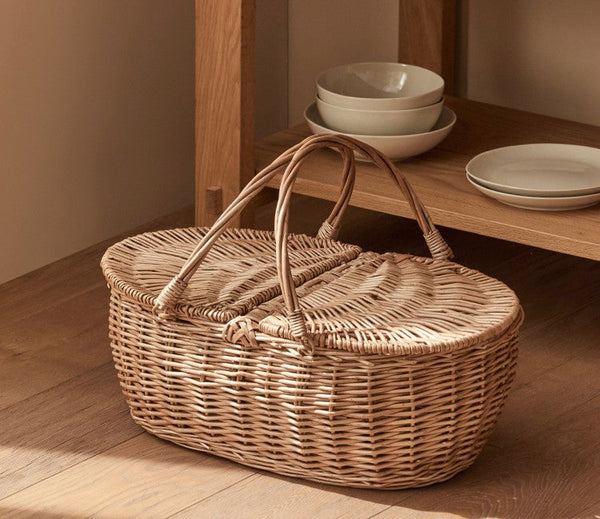 Extra Large Picnic Food Basket with Handle, Kitchen Storage Baskets, Natural Hand-woven Wicker Storage Basket, Lovely Willow Weaving Baskets for Vegetable, Natural Fruit Basket-Silvia Home Craft