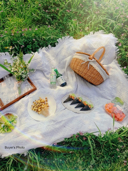 Picnic Storage Basket with Handle, Extra Large Kitchen Storage Baskets, Natural Hand-woven Wicker Storage Basket, Lovely Willow Weaving Baskets for Vegetable, Natural Fruit Storage Baskets-Silvia Home Craft