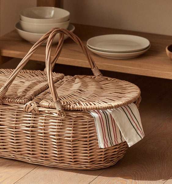 Extra Large Picnic Food Basket with Handle, Kitchen Storage Baskets, Natural Hand-woven Wicker Storage Basket, Lovely Willow Weaving Baskets for Vegetable, Natural Fruit Basket-Silvia Home Craft