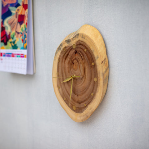 Handcrafted Walnut Wood Wall Clock: Artisan Design, Brass Markers, Eco-Friendly - Unique Wooden Clock, Gift-Ready - Modern Rustic Wall Clock-Silvia Home Craft