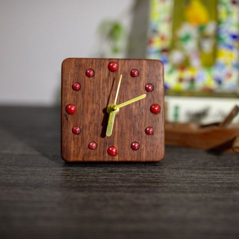 Handcrafted Brazilian Rosewood Desk Clock - Elegant Design with Red Ceramic Beads - Modern Minimalist and Traditional Decor - Perfect Gift-Silvia Home Craft