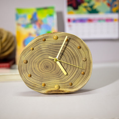 Unique Handcrafted Desktop Clock: Artisan-designed, Locust Wood Dial, Jupiter Stone Beads, Eco-Friendly, Silent Operation, Gift Ready-Silvia Home Craft
