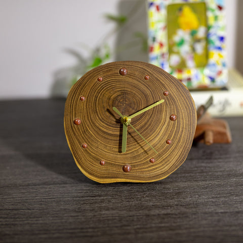 Unique Handcrafted Elm Wood Desk Clock with Coffee Ceramic Beads - Eco-Friendly Home Decor - Best Gift Ideas - Modern and Traditional Homes-Silvia Home Craft