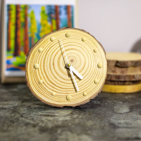 Handcrafted Pine Wood Desk Clock with Unique Wooden Bead Hour Markers - Eco-Friendly Artisan Design - - Precision Movement, Gift Ideas-Silvia Home Craft