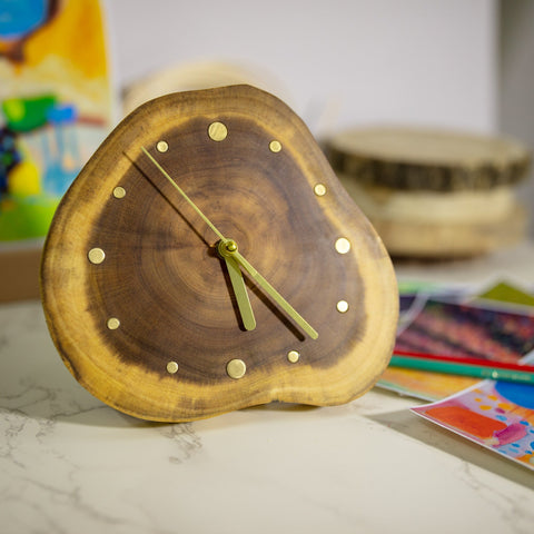 Handcrafted Acacia Wood Desktop Clock: Unique Artistry & Elegance for Home and Office - Artisan-Made Tabletop Clock - Eco-Friendly Best Gift-Silvia Home Craft
