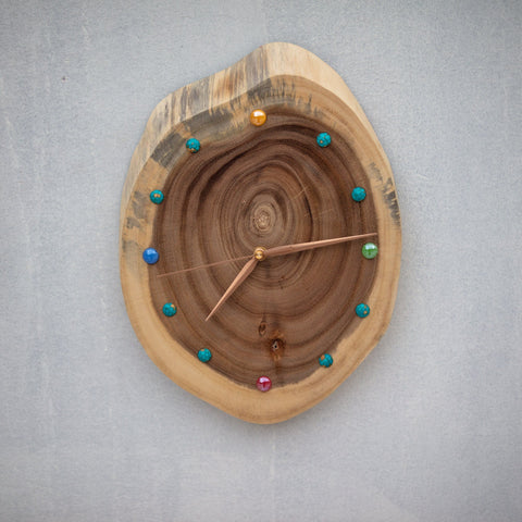 Unique Handmade Wall Clock - Artisan Crafted with Walnut Wood & Turquoise Beads - Eco-friendly Design - Perfect Gift Options - One-of-a-Kind-Silvia Home Craft