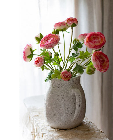 Ranunculus Asiaticus Flowers, Simple Modern Floral Arrangement Ideas for Home Decoration, Spring Artificial Floral for Dining Room, Bedroom Flower Arrangement Ideas-Silvia Home Craft