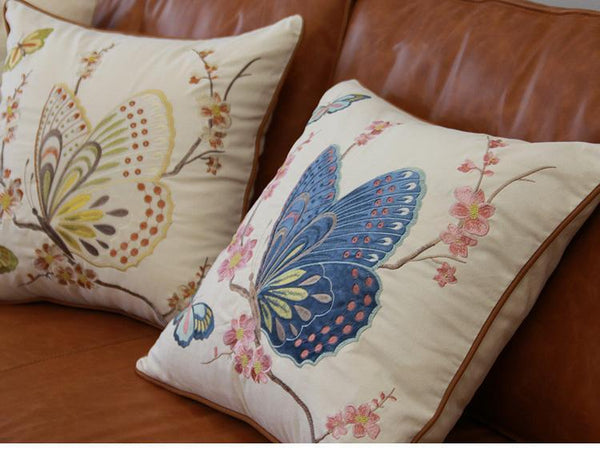 Butterfly Cotton and linen Pillow Cover, Decorative Throw Pillows for Living Room, Decorative Sofa Pillows-Silvia Home Craft