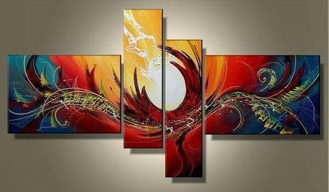 Red Abstract Painting, Large Acrylic Painting on Canvas, 4 Piece Abstract Art, Buy Painting Online, Large Paintings for Living Room-Silvia Home Craft