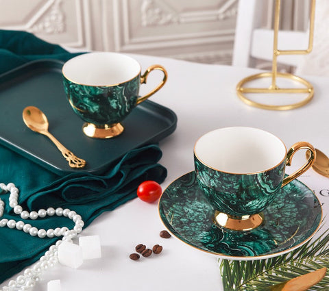 Beautiful British Green Tea Cups, Unique Porcelain Cup and Saucer, Royal Ceramic Coffee Cups, Creative Bone China Porcelain Tea Cup Set-Silvia Home Craft