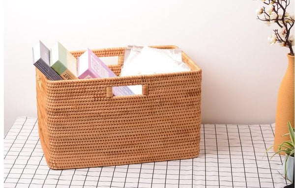 Storage Baskets for Bedroom, Large Laundry Storage Basket for Clothes, Rectangular Storage Basket, Rattan Baskets, Storage Baskets for Shelves-Silvia Home Craft