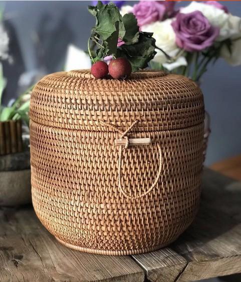 Small Woven Storage Basket, Storage Basket for Dining Room Table, Storage Basket with Lid, Storage Baskets for Kitchen, Rattan Storage Basket-Silvia Home Craft