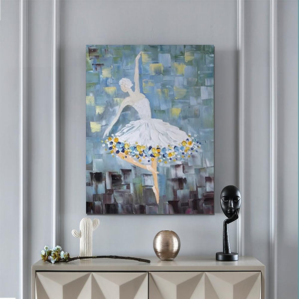 Ballet Dancer Painting, Large Painting for Bedroom, Modern Contemporary Artwork, Heavy Texture Acrylic Painting-Silvia Home Craft