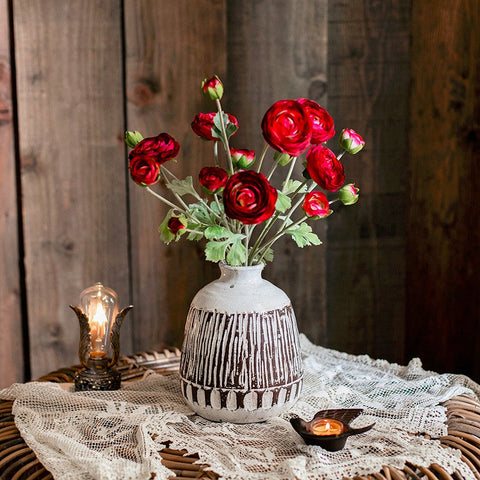 Bedroom Flower Arrangement Ideas, Red Ranunculus Asiaticus Flowers, Simple Modern Floral Arrangement Ideas for Home Decoration, Spring Artificial Floral for Dining Room-Silvia Home Craft